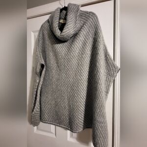 Love Stitch Angora Poncho Sweater Womens One Size Grey White Turtleneck LIKE NEW